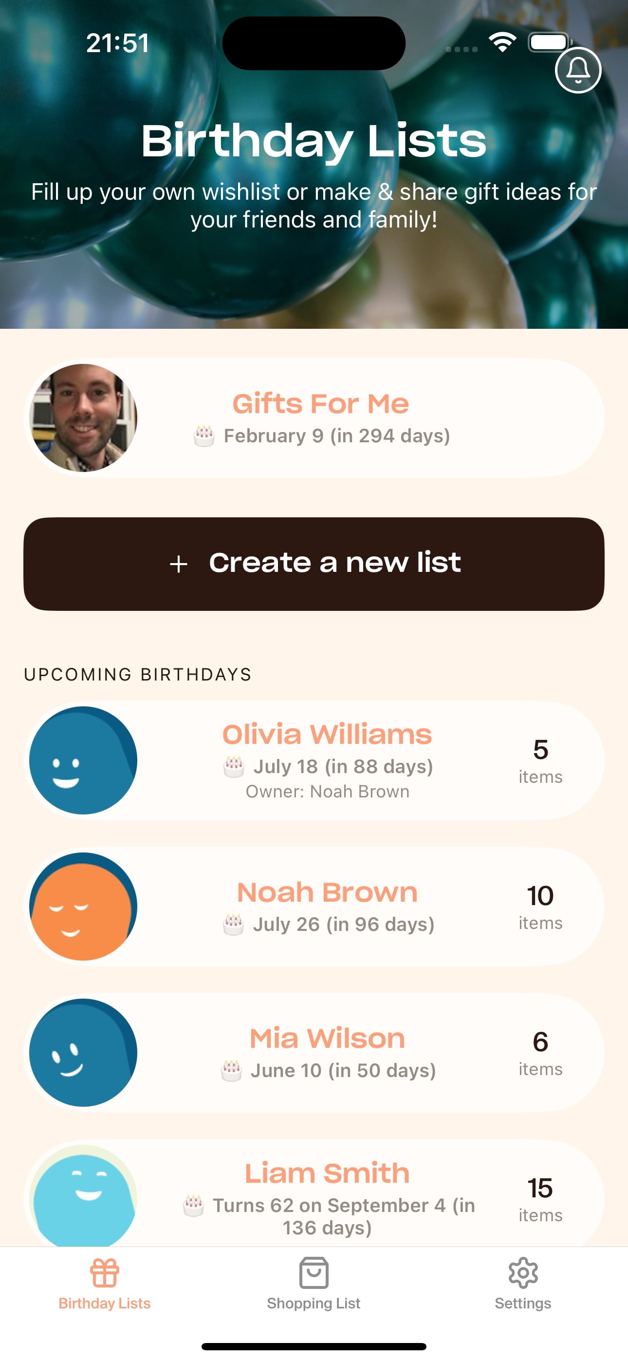 Birthday List App Screenshot